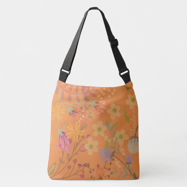 Girly Abstract Gold Leaf Colorful Flower Crossbody Bag (Front)