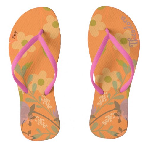 Girly Abstract Gold Leaf Colorful Flower Pattern Flip Flops