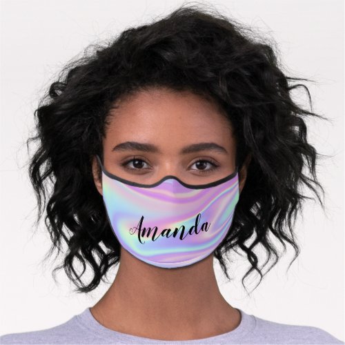 Girly Abstract Holographic Pink Blue Modern Premium Face Mask