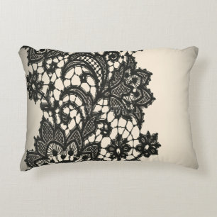 girly abstract Vintage paris black Lace pattern Decorative Pillow