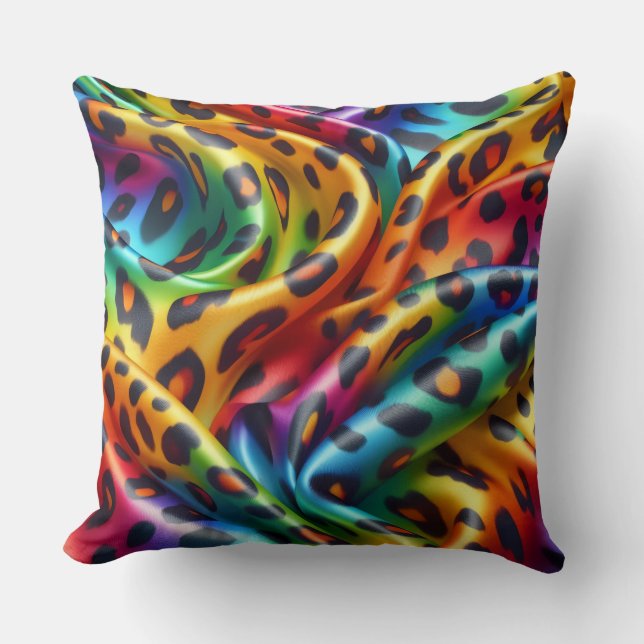 Girly Accents | Rainbow Leopard Print Throw Pillow (Front)
