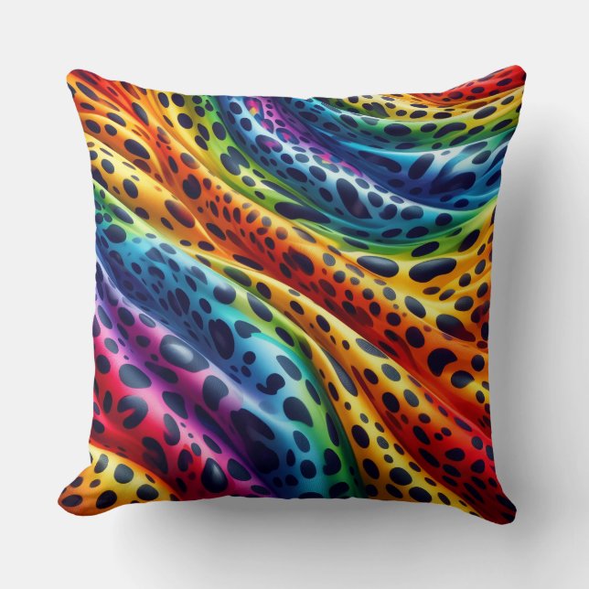 Girly Accents | Rainbow Leopard Print Throw Pillow (Front)