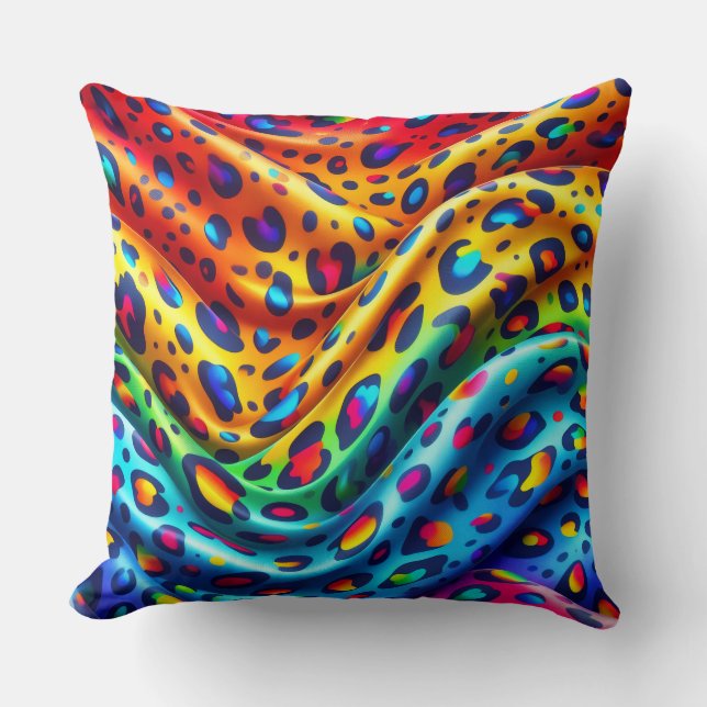 Girly Accents | Rainbow Leopard Print Throw Pillow (Front)