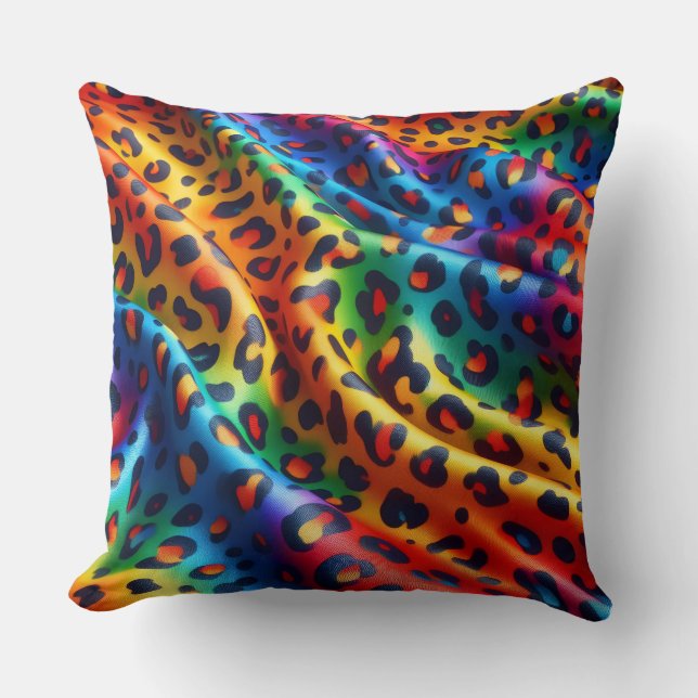 Girly Accents | Rainbow Leopard Print Throw Pillow (Front)