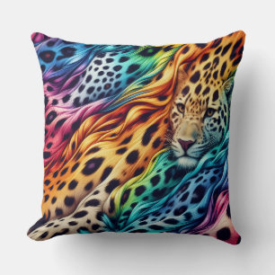 Girly Accents   Rainbow Leopard Print Throw Pillow