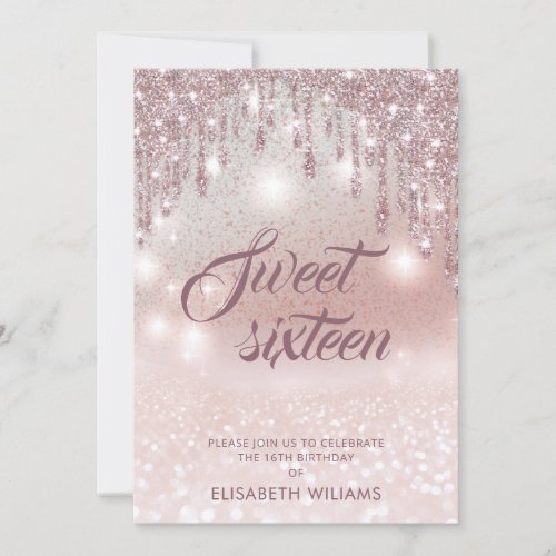 Girly adorable rose gold glittery drips ombre invi invitation