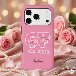 Girly Aesthetic Pink Bows 67 Meme Custom Name iPhone 17 Pro Case