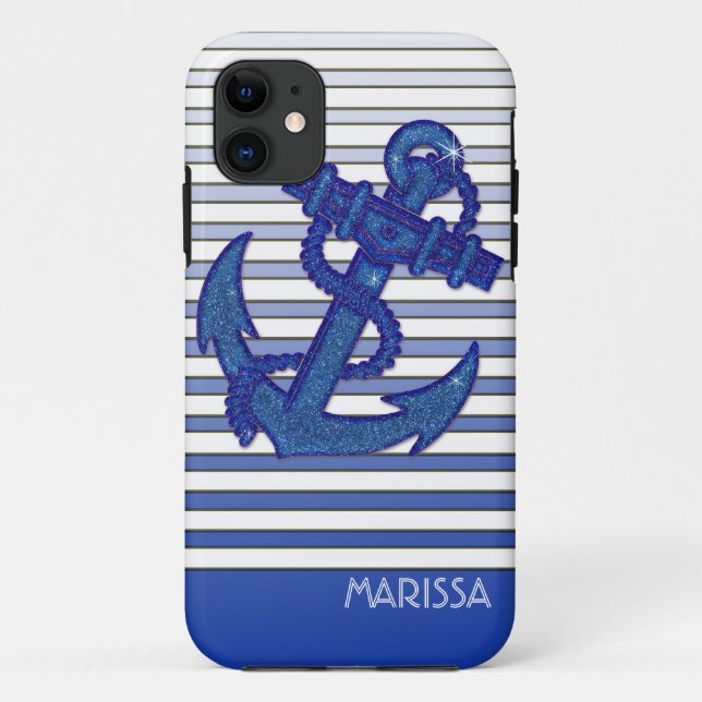 Girly Anchor Nautical Sailing Boat Ombre Stripes Case-Mate iPhone Case (Back)