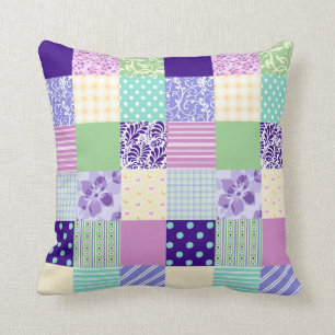 Girly and Fresh Pattern Squares Vector Quilt Throw Pillow