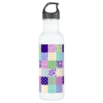 Girly And Fresh Pattern Squares Vector Quilt Water Bottle by inspirationzstore at Zazzle