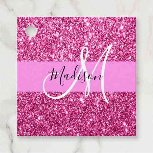 Girly and Glam Hot Pink Glitter Sparkles Monogram Favor Tags