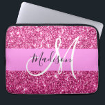 Girly and Glam Hot Pink Glitter Sparkles Monogram Laptop Sleeve<br><div class="desc">Girly and glam hot pink glitter sparkles white monogram name and initial laptop sleeve. Your custom name and monogram are written in an elegant hand lettered script with a pink background. A perfect birthday or Christmas gift!</div>