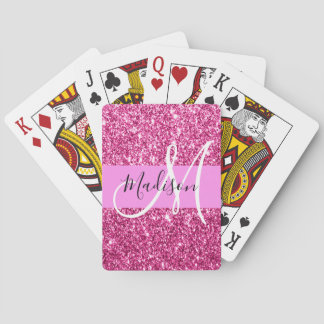 Girly and Glam Hot Pink Glitter Sparkles Monogram Poker Cards