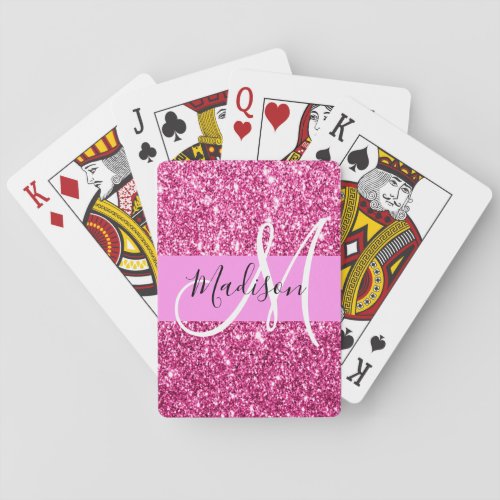 Girly and Glam Hot Pink Glitter Sparkles Monogram Poker Cards