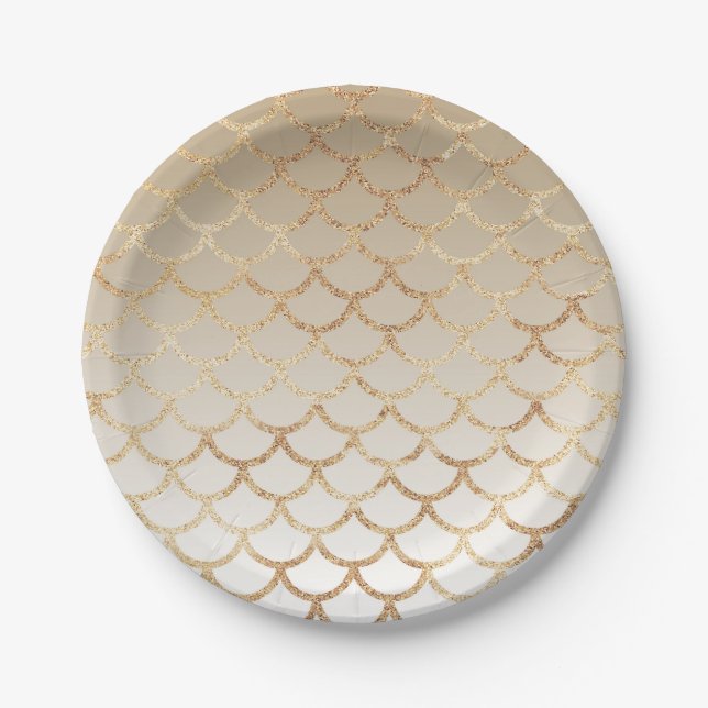 Girly and Glam Ombre Gold Mermaid Glitter Sparkles Paper Plates (Front)