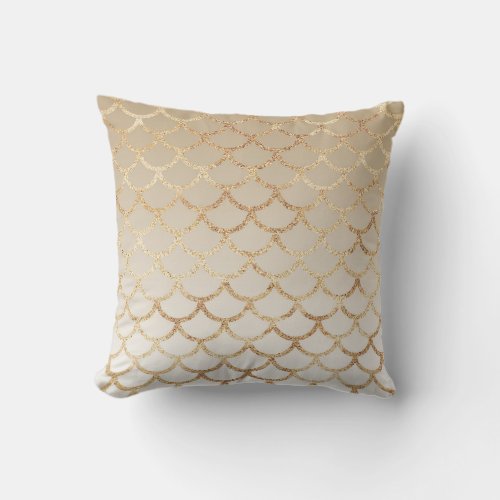 Girly and Glam Ombre Gold Mermaid Glitter Sparkles Throw Pillow