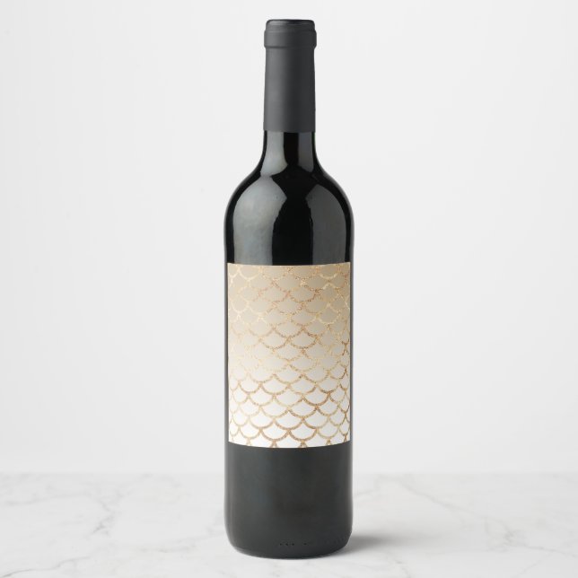 Girly and Glam Ombre Gold Mermaid Glitter Sparkles Wine Label (Front)