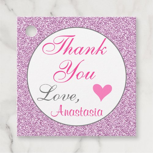 Girly and Glam Pink Lilac Purple Glitter Thank You Favor Tags