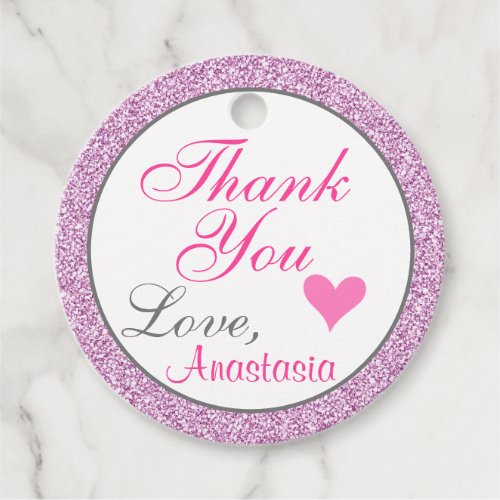 Girly and Glam Pink Lilac Purple Glitter Thank You Favor Tags