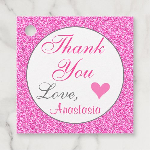 Girly and Glam Princess Hot Pink Glitter Thank You Favor Tags