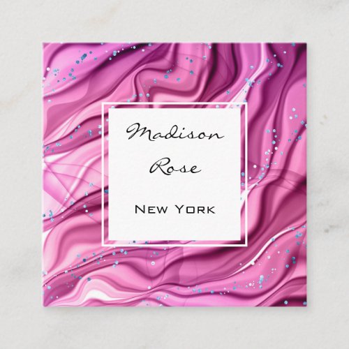 Girly and Trendy Pink and Purple Ink Blue Sparkles Square Business Card