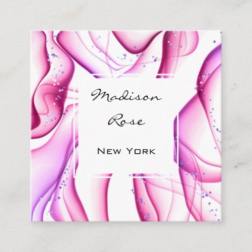 Girly and Trendy Pink Purple White Ink  Sparkles  Square Business Card