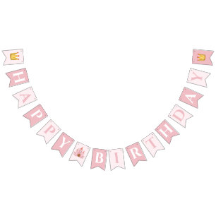 Girly and Whimsical Pink Princess Kids Birthday Bunting Flags