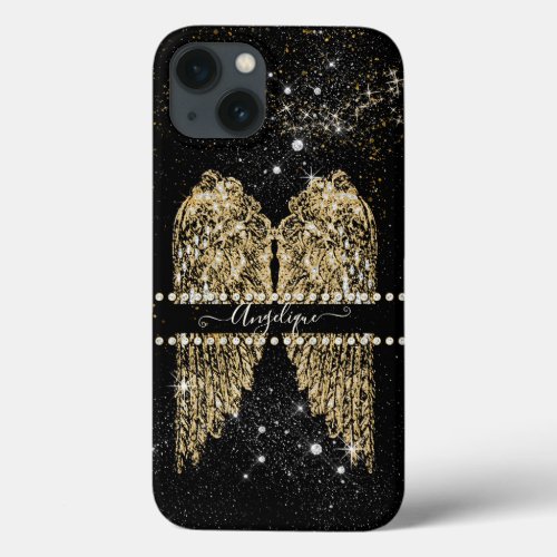 Girly Angel Wings Chic Diamond Gold Sparkle Jewels iPhone 13 Case