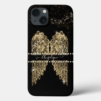 Girly Angel Wings Gold Sparkle Diamond Jewels Chic Iphone 13 Case by PatternsModerne at Zazzle