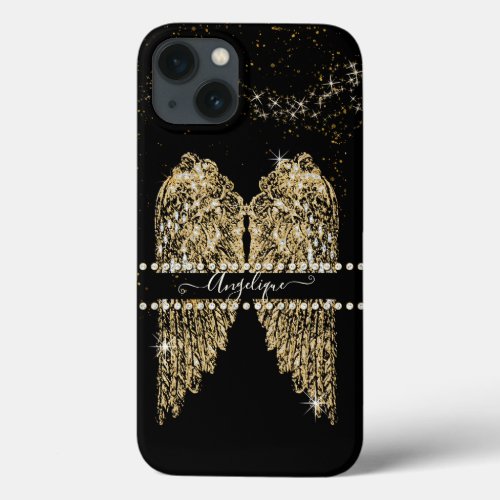 Girly Angel Wings Gold Sparkle Diamond Jewels Chic iPhone 13 Case