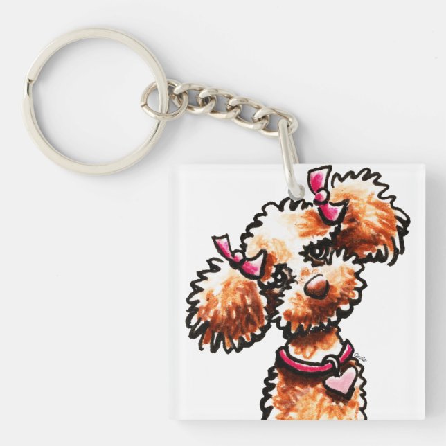 Girly Apricot Poodle Off-Leash Art™ Keychain (Front)