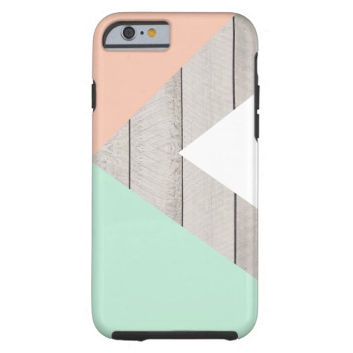 Girly Apricot Teal Gray Wood Modern Color Block Tough iPhone 6 Case