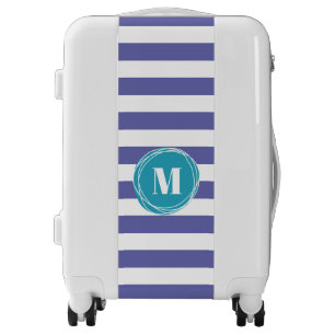 Girly Aqua And Stripes Monogram Luggage