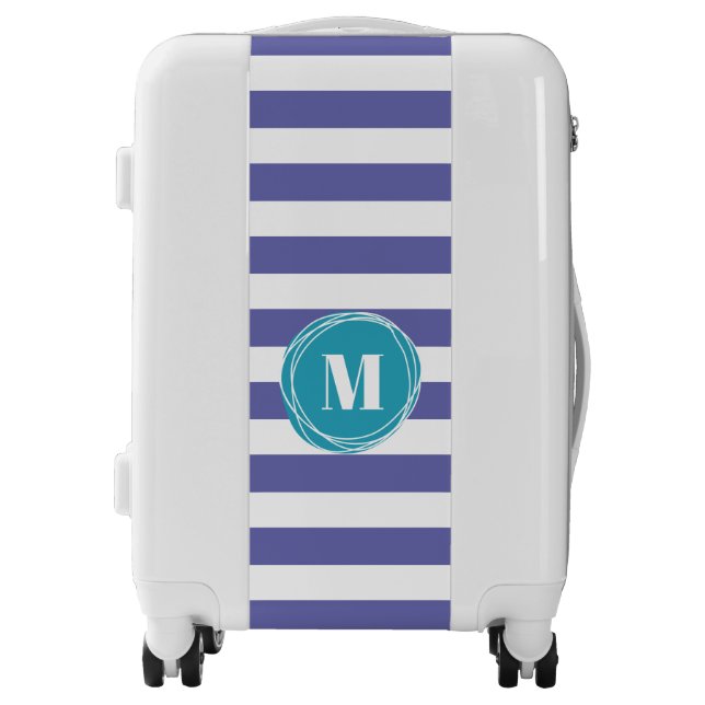 Girly Aqua And Stripes Monogram Luggage (Front)