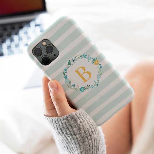Girly Aqua and Yellow Floral Monogram Case-Mate iPhone Case (Creator Uploaded)
