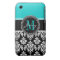 Girly Aqua Black Damask Your Monogram Name