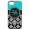 Girly Aqua Black Damask Your Monogram Name