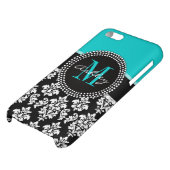 Girly Aqua Black Damask Your Monogram Name iPhone Case (Bottom)