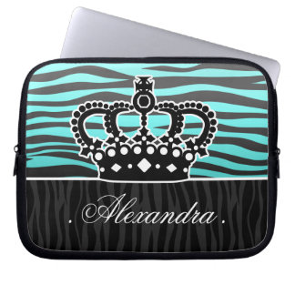 Girly aqua blue and black zebra laptop sleeve