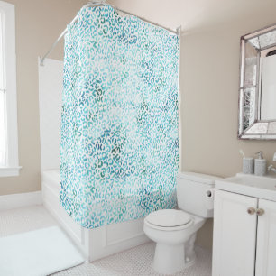 Girly Aqua Blue Glam Leopard Print Shower Curtain