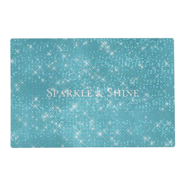 Girly Aqua Blue Glitzy Sparkle  Placemat (Front)