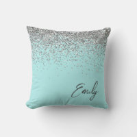 Girly Aqua Blue Silver Glitter Monogram