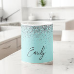 Girly Aqua Blue Teal Glitter Sparkle Coffee Mug<br><div class="desc">Aqua Blue - Teal Sparkle Glitter Brushed Metal Monogram Name and Initial Coffee Cup or Mug. This makes the perfect sweet 16 birthday,  wedding,  bridal shower,  anniversary,  baby shower or bachelorette party gift for someone that loves glam luxury and chic styles.</div>