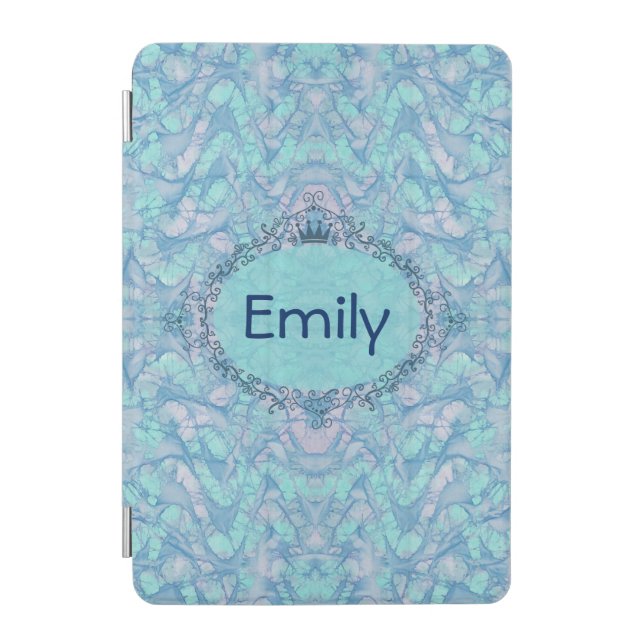 Girly Aqua Blue Tie Dye Your Monogram Name iPad Mini Cover (Front)