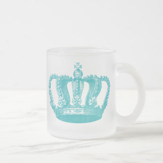 Girly Aqua Blue Vintage Crown Frosted Glass Coffee Mug