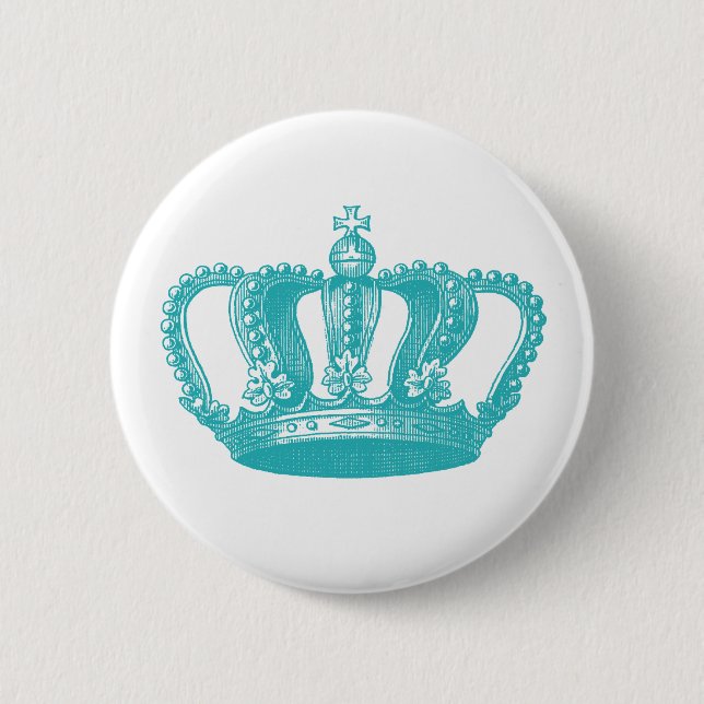 Girly Aqua Blue Vintage Crown Pinback Button (Front)