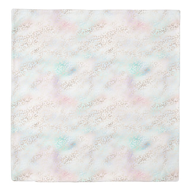Girly Aqua Blush Pink Gold Leopard Print Duvet Cover (Front)