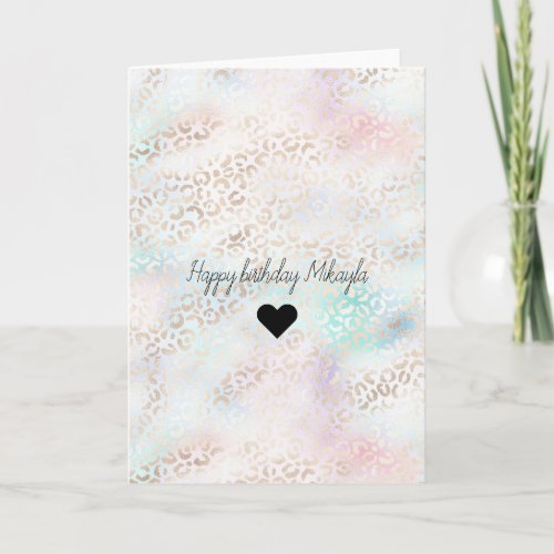 Girly Aqua Blush Pink Gold Leopard Print Heart Card