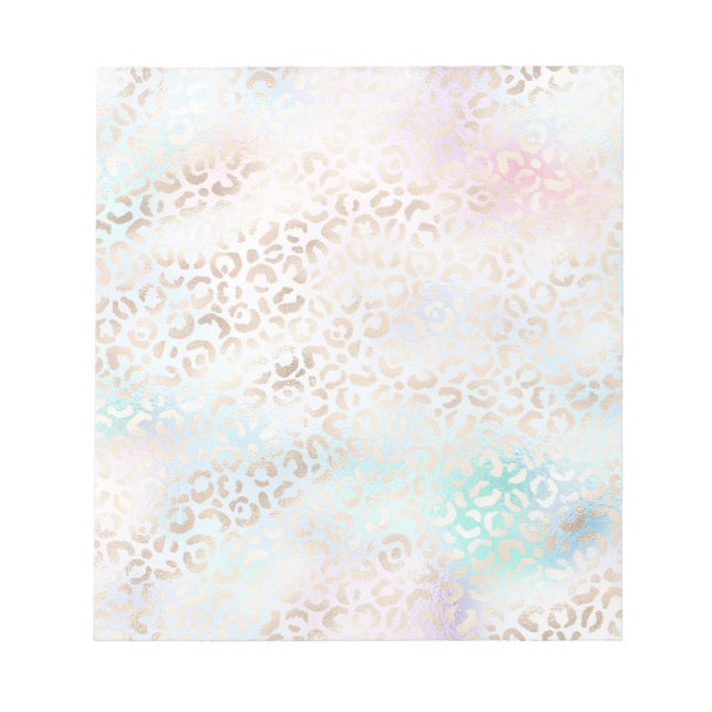 Girly Aqua Blush Pink Gold Leopard Print Notepad (Front)