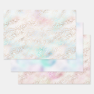 Girly Aqua Blush Pink Gold Leopard Print Wrapping Paper Sheets